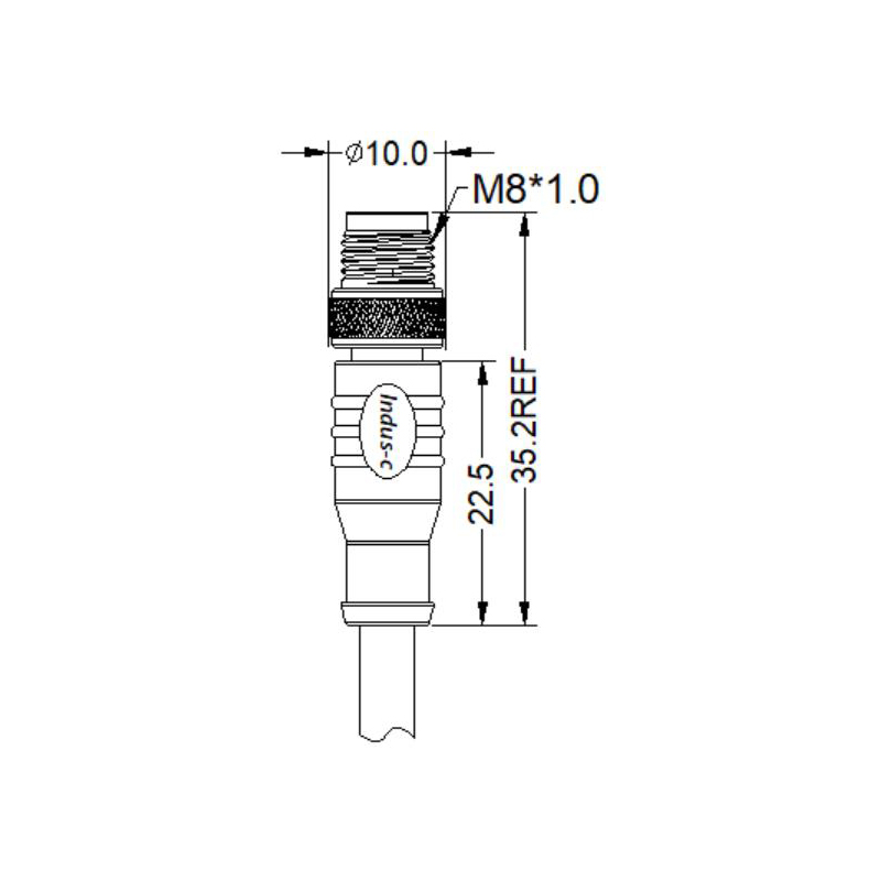 M8 3pins A code male straight molded cable, unshielded, PVC, -10°C~+80°C, 24AWG 0.25mm²